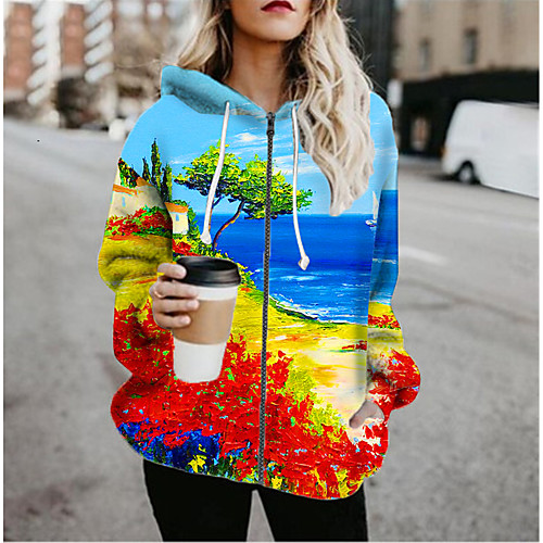 

Women's Jacket Daily Fall Spring Regular Coat Regular Fit Casual Jacket Long Sleeve Floral Print Red / Holiday