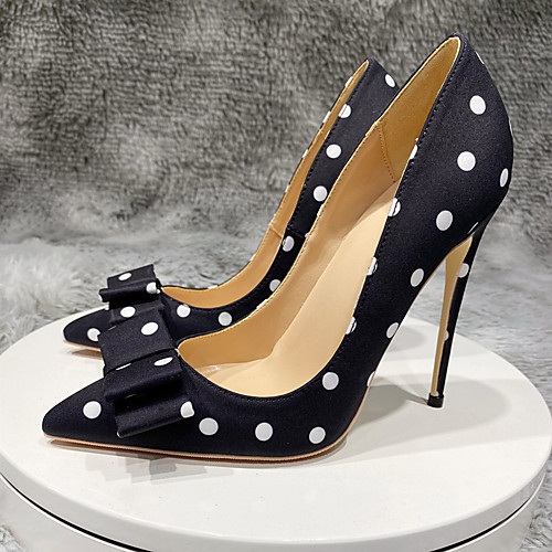 

Women's Heels Stiletto Heel Pointed Toe Satin Bowknot Polka Dot Black