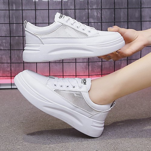 

Women's Sneakers White Shoes Wedge Heel Closed Toe PU Lace-up Solid Colored Green White