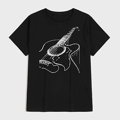 

Men's Tee T shirt Shirt Hot Stamping Graphic Prints Guitar Print Short Sleeve Casual Tops 100% Cotton Basic Designer Big and Tall Round Neck Black / Summer