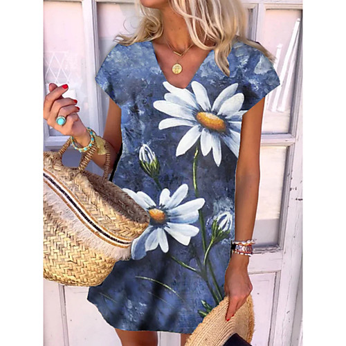 

2021 new printed european and american dress amazon stand-alone denim printed european and american european code v-neck dress