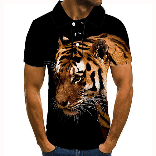 

Men's Golf Shirt Tennis Shirt 3D Print Tiger Animal Button-Down Short Sleeve Street Tops Casual Fashion Cool Black / Sports