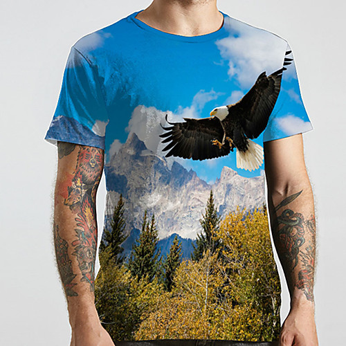 

Men's Unisex Tee T shirt Shirt 3D Print Graphic Prints Eagle Plus Size Print Short Sleeve Casual Tops Basic Designer Big and Tall Round Neck Blue / Summer