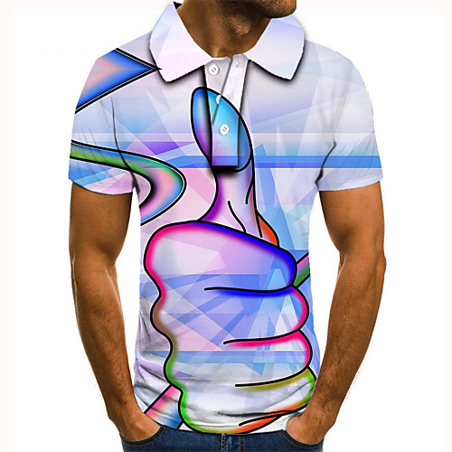 

Men's Golf Shirt Tennis Shirt 3D Print Graphic Prints Hand Button-Down Short Sleeve Street Tops Casual Fashion Cool Blue / Sports