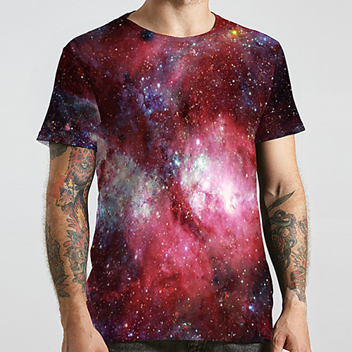 

Men's Unisex Tee T shirt 3D Print Galaxy Graphic Prints Plus Size Print Short Sleeve Casual Tops Basic Designer Big and Tall Wine