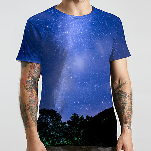 

Men's Unisex Tee T shirt 3D Print Galaxy Graphic Prints Plus Size Print Short Sleeve Casual Tops Basic Designer Big and Tall Blue