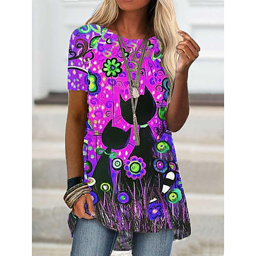 

Women's T Shirt Dress Tee Dress Short Mini Dress Short Sleeve Pattern Spring Summer Casual / Daily 2021 S M L XL XXL XXXL