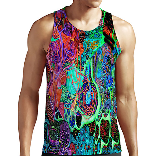 

Men's Unisex Tank Top Undershirt Shirt 3D Print Abstract Graphic Prints Plus Size Print Sleeveless Casual Tops Basic Designer Big and Tall Round Neck Blue-Green / Summer