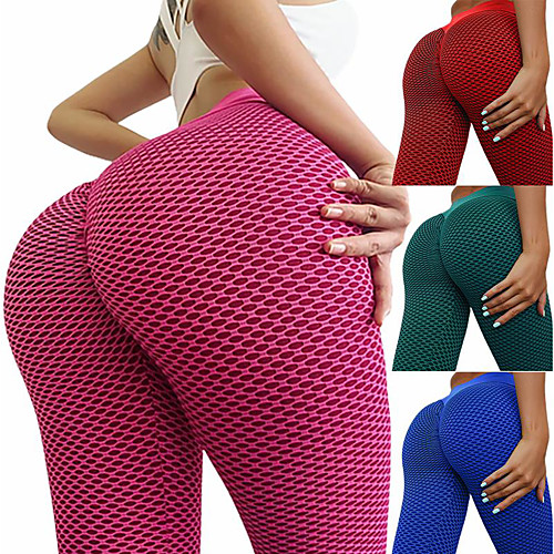 

Women's High Waist Yoga Pants Mesh Tights Leggings Tummy Control Butt Lift Quick Dry Blue Red Blushing Pink Nylon Fitness Gym Workout Performance Winter Sports Activewear Stretchy / Athleisure