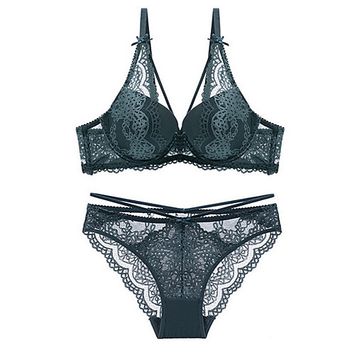 

Women's Bra & Panty Set Underwire Bra 3/4 Cup Solid Color Sexy Gray