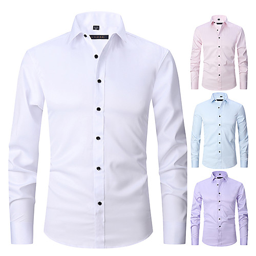 

Men's Shirt Solid Colored Button-Down Long Sleeve Casual Tops Business Formal Casual White Black Blue