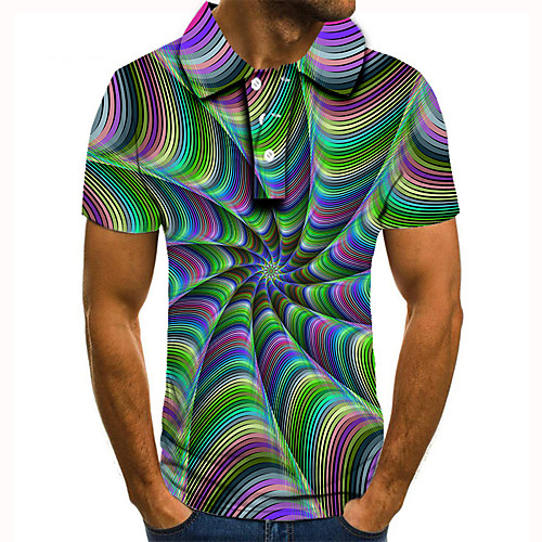

Men's Golf Shirt Tennis Shirt 3D Print Optical Illusion Graphic Prints Button-Down Short Sleeve Street Tops Casual Fashion Cool Rainbow / Sports