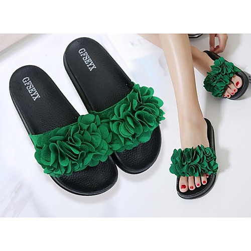 

Women's Sandals Flat Heel Round Toe Rubber PU Black Red Pink