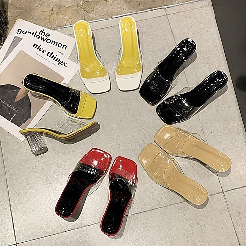 

Women's Sandals Chunky Heel Square Toe PU Solid Colored Almond Black Yellow