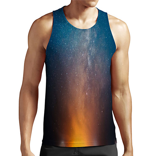 

Men's Unisex Tank Top Undershirt 3D Print Galaxy Graphic Prints Plus Size Print Sleeveless Casual Tops Basic Designer Big and Tall Blue