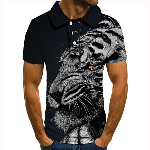 

Men's Golf Shirt Tennis Shirt 3D Print Tiger Animal Button-Down Short Sleeve Street Tops Casual Fashion Cool Black / Sports