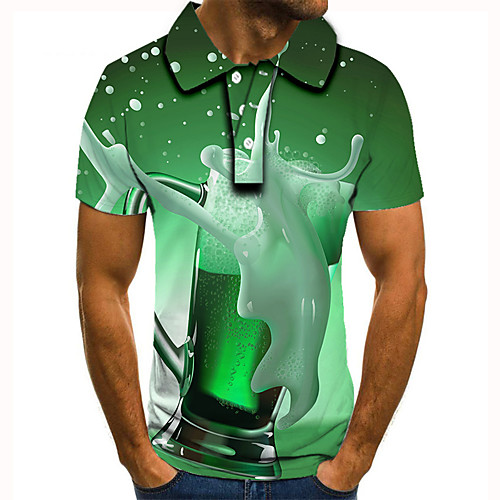 

Men's Golf Shirt Tennis Shirt 3D Print Graphic Prints Beer Button-Down Short Sleeve Street Tops Casual Fashion Cool Green / Sports