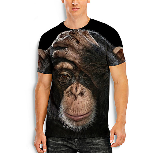 

Men's Tee T shirt Shirt 3D Print Graphic Prints Orangutan Animal Print Short Sleeve Daily Tops Casual Designer Big and Tall Round Neck Black / Summer