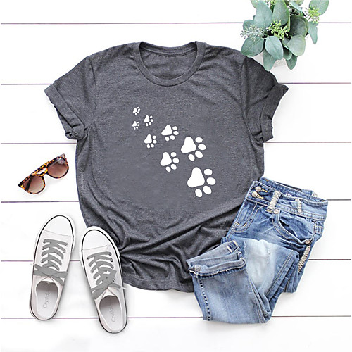 

Women's T shirt Graphic Print Round Neck Tops Basic Basic Top Black Blue Blushing Pink