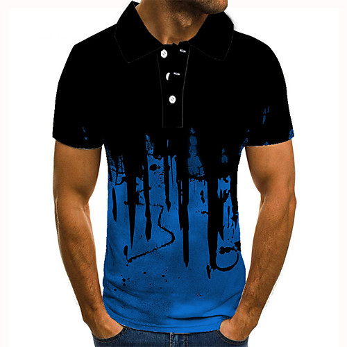 

Men's Golf Shirt Tennis Shirt 3D Print Color Block Graphic Prints Button-Down Short Sleeve Street Tops Casual Fashion Cool Blue / Sports