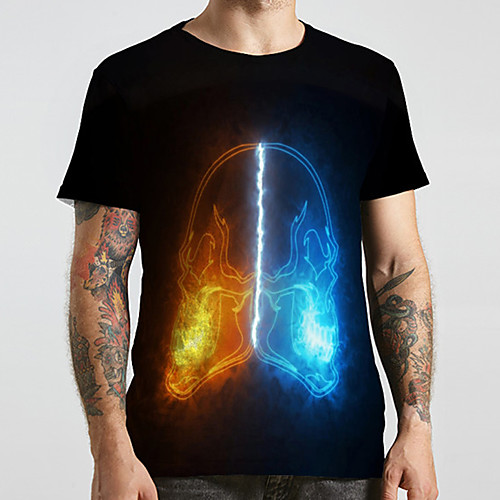 

Men's Unisex Tee T shirt 3D Print Graphic Prints Skull Flame Plus Size Print Short Sleeve Casual Tops Fashion Designer Big and Tall Black