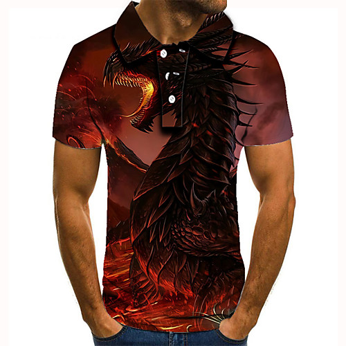 

Men's Golf Shirt 3D Print Graphic Prints Dinosaur Button-Down Short Sleeve Street Tops Casual Fashion Cool Red / Sports