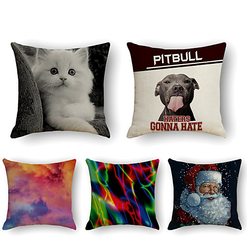 

Cushion Cover 5PC Faux Linen Soft Decorative Square Throw Pillow Cover Cushion Case Pillowcase for Sofa Bedroom 45 x 45 cm (18 x 18 Inch) Superior Quality Machine Washable Animal