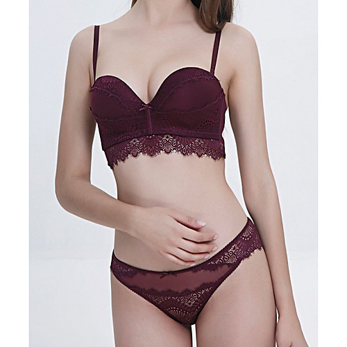 

Women's Bra & Panty Set Wireless 3/4 Cup Solid Color Sexy Red