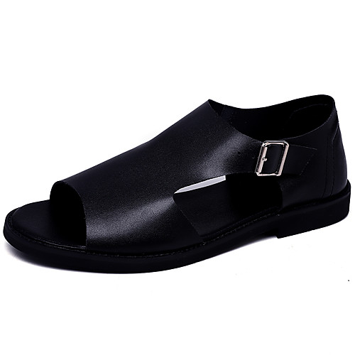 

Men's Sandals Leather Shoes Flat Sandals Casual Classic British Daily Outdoor Nappa Leather Cowhide Breathable Non-slipping Wear Proof Booties / Ankle Boots Black Spring Summer