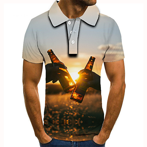 

Men's Golf Shirt 3D Print Graphic Prints Wine bottle Button-Down Short Sleeve Street Tops Casual Fashion Cool Blue / Sports