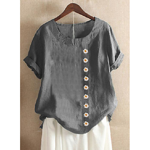 

Women's Plus Size Tops Blouse Shirt Floral Graphic Button Short Sleeve Round Neck Spring Summer Blue Red Green Big Size L XL XXL 3XL 4XL