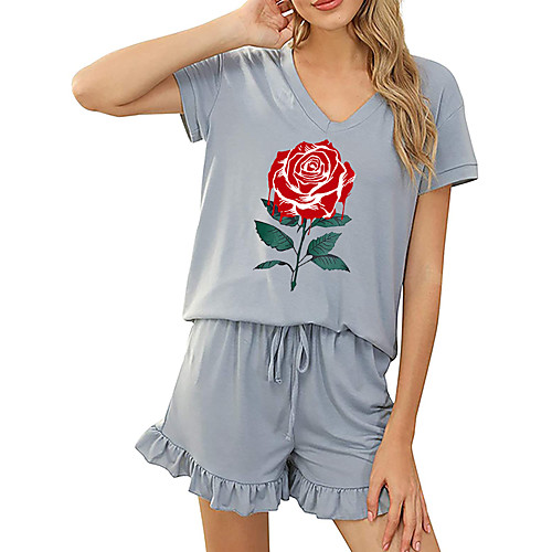 

Women's Basic Streetwear Floral Vacation Casual / Daily Two Piece Set Tracksuit T shirt Loungewear Shorts Drawstring Ruffle Print Tops