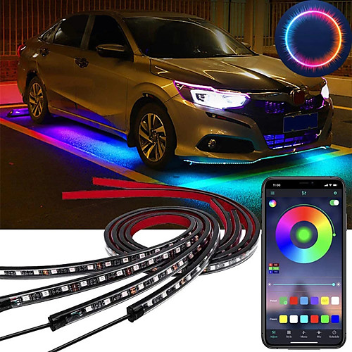 

OTOLAMPARA 4pcs 100W Car Underglow Light Flexible Strip LED Underbody Lights Remote /APP Control Car Led Neon Light RGB Decorative Atmosphere Lamp