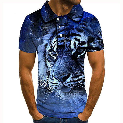 

Men's Golf Shirt Tennis Shirt 3D Print Graphic Prints Tiger Animal Button-Down Short Sleeve Street Tops Casual Fashion Cool Blue / Sports