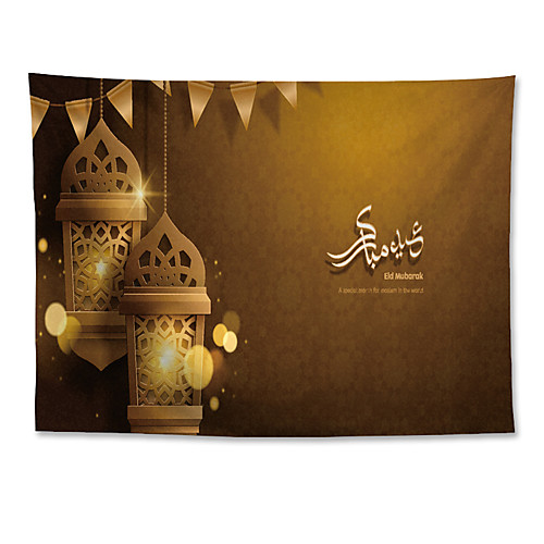 

Eid Mubarak Islamic Muslim Ramadan Wall Tapestry Art Decor Blanket Curtain Hanging Home Bedroom Living Room Decoration Polyester Golden Background