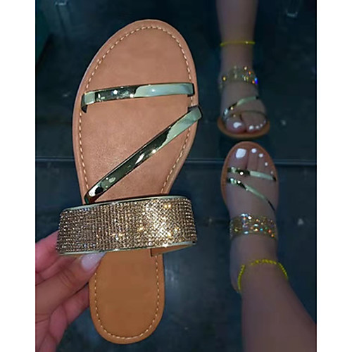 

Women's Sandals Flat Heel Round Toe Rubber Sequin Solid Colored Gold Silver