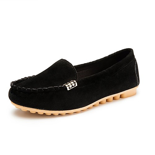 

Women's Loafers & Slip-Ons Comfort Shoes Flat Heel Round Toe Suede PU Solid Colored Yellow Light Red Black