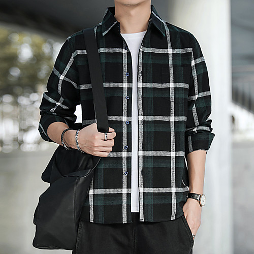 

Men's Shirt Lattice Long Sleeve Daily Tops Black / Red Red-Navy Dark Green