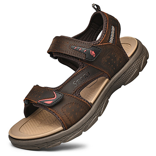 

Men's Sandals Leather Shoes Flat Sandals Outdoor Hiking Sandals Casual Roman Shoes Beach Daily Outdoor Nappa Leather Cowhide Breathable Non-slipping Wear Proof Booties / Ankle Boots Light Brown Dark
