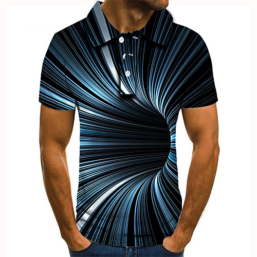 

Men's Golf Shirt Tennis Shirt 3D Print 3D Graphic Prints Linear Button-Down Short Sleeve Street Tops Casual Fashion Cool Blue / Sports