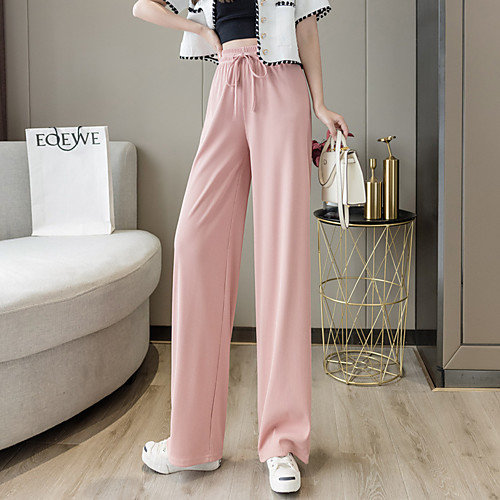 

Women's Basic Chino Comfort Daily Weekend Wide Leg Pants Plain Full Length Elastic Drawstring Design Black Blushing Pink Beige Gray