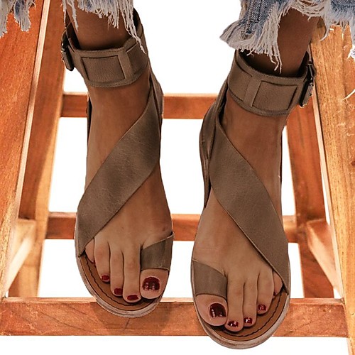 

Women's Sandals Boho Bohemia Beach Bunion Sandals Flat Heel Open Toe Flat Sandals Daily PU Black Khaki Coffee