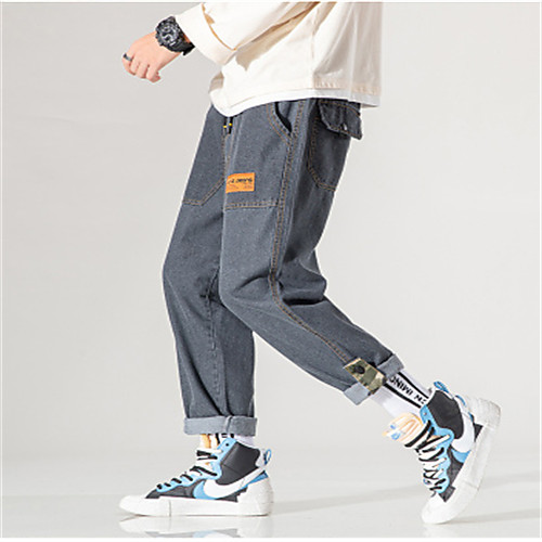 

Men's Chino Jeans Pants Letter Ankle-Length Black Blue
