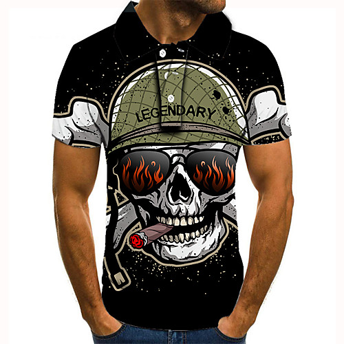 

Men's Golf Shirt Tennis Shirt 3D Print Graphic Prints Skull Button-Down Short Sleeve Street Tops Casual Fashion Cool Black / Sports