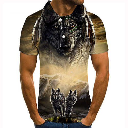 

Men's Golf Shirt Tennis Shirt 3D Print Wolf Animal Button-Down Short Sleeve Street Tops Casual Fashion Cool Brown / Sports