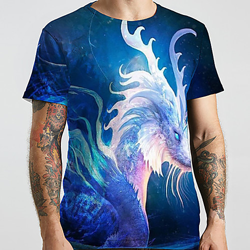 

Men's Unisex Tee T shirt 3D Print Dragon Graphic Prints Animal Plus Size Print Short Sleeve Casual Tops Basic Designer Big and Tall Blue