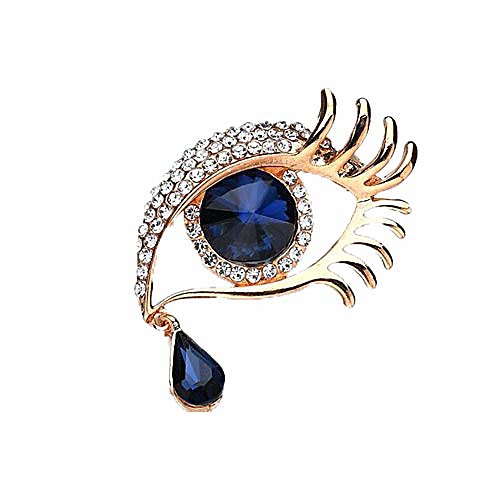 

angel tears brooch pins, ailuor elegant rhinestone sapphire big eyes alloy long eyelashes corsage breastpin for women jewelry