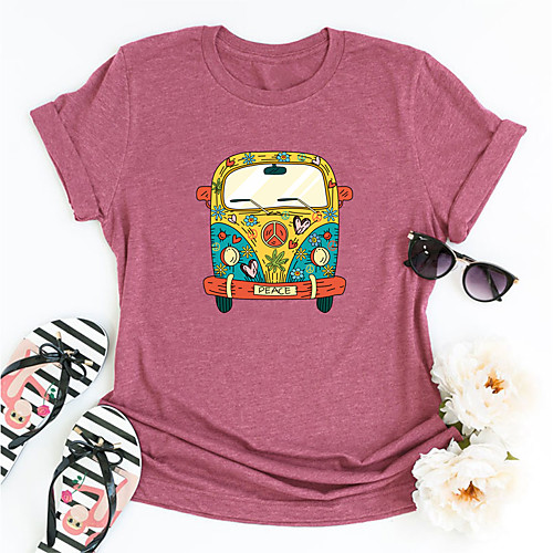 

Women's T shirt Graphic Print Round Neck Tops Basic Basic Top Black Blue Blushing Pink