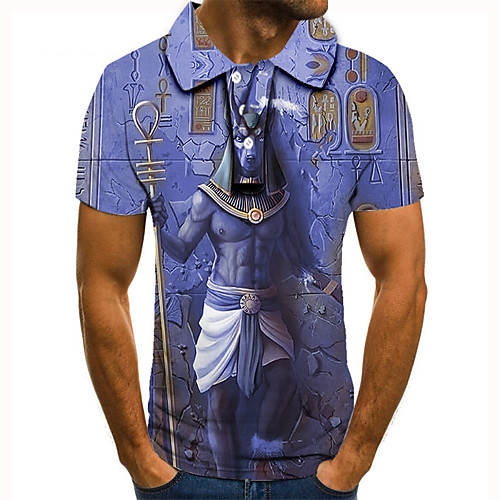 

Men's Golf Shirt Tennis Shirt 3D Print Graphic Prints Monster Egypt series Button-Down Short Sleeve Street Tops Casual Fashion Cool Blue / Sports