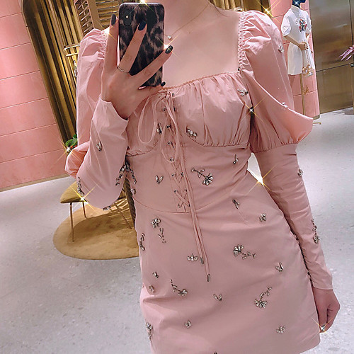 

Sheath / Column Glittering Sexy Homecoming Cocktail Party Dress Scoop Neck Long Sleeve Short / Mini Cotton with Crystals 2021